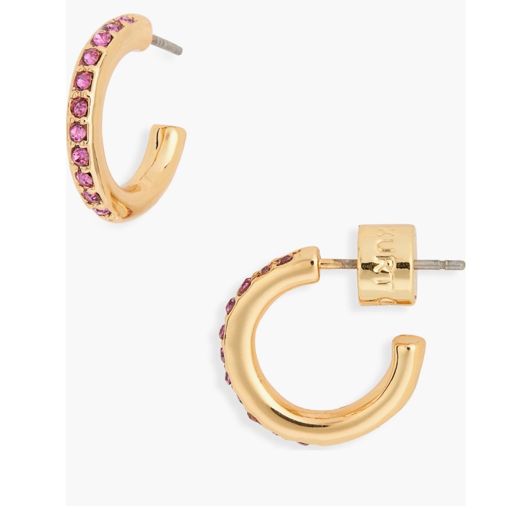 Kurt Geiger Pink Pavé Crystal Mini Huggie Hoop Earrings New Kurt Box Retail:$48